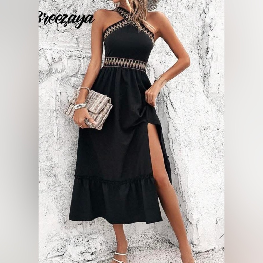 Black Maxi Dress with Colorful Trim